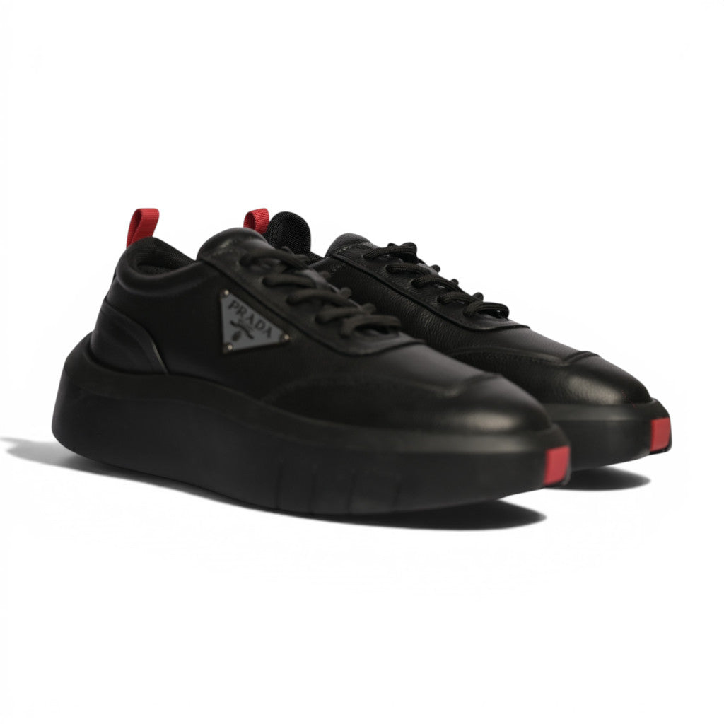 Prada Triangle Black Leather Sneakers - 2