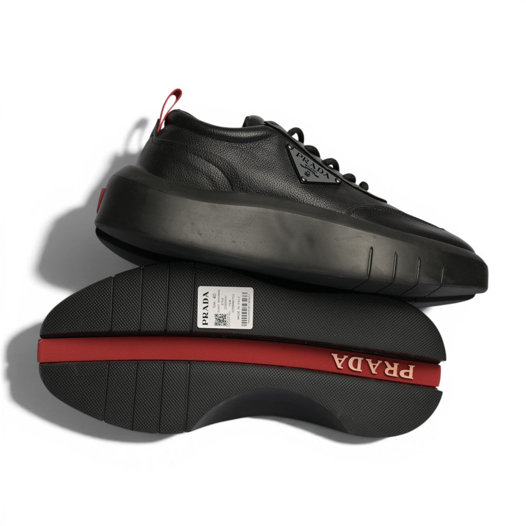 Prada Triangle Black Leather Sneakers - 4